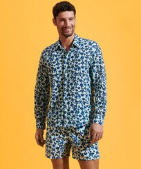 Camisa ligera unisex en gasa de algodón con estampado Turtles Leopard Thalassa vista frontal desgastada