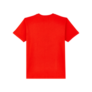 男士压纹徽标装饰棉质 T 恤 Poppy red 后视图