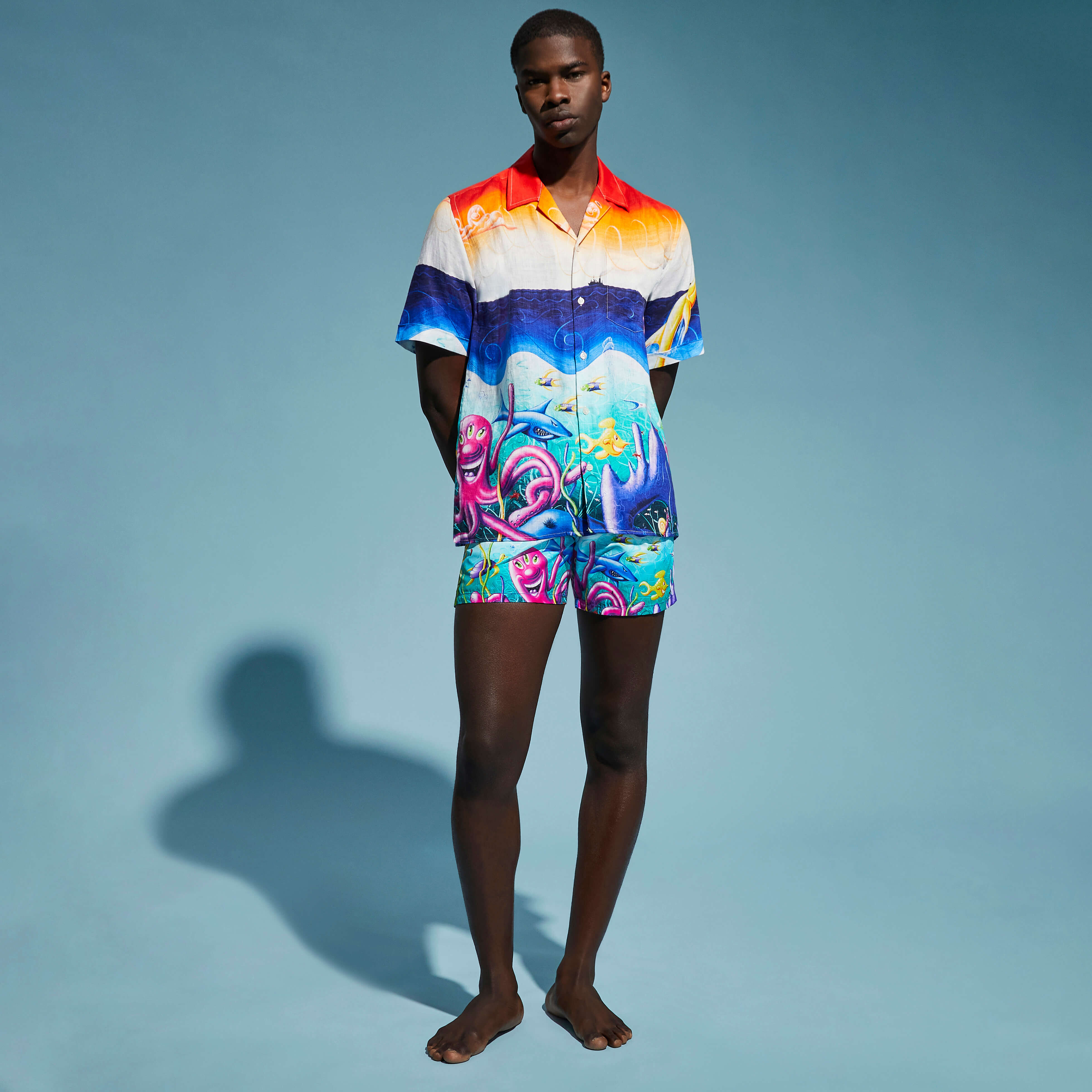 Camicia bowling uomo in lino Mareviva Vilebrequin x Kenny Scharf