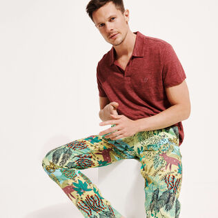 Pantalón de lino con estampado Jungle Rousseau para hombre Jengibre detalles vista 4