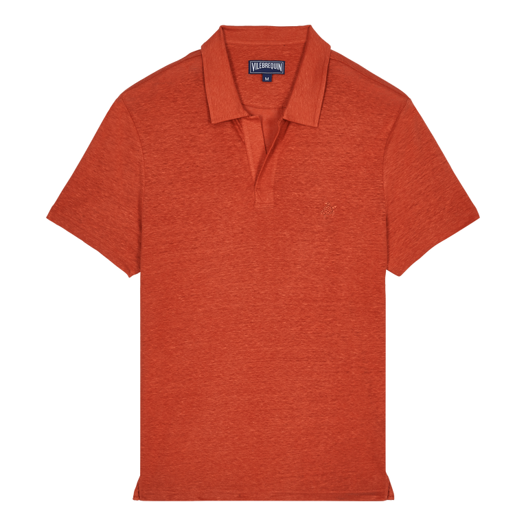 Men Linen Jersey Polo Shirt Solid - Polo - Pyramid - Red - Size XXXL - Vilebrequin