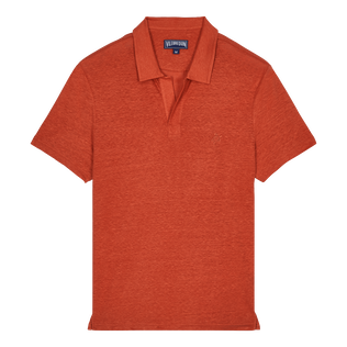 Men Linen Jersey Polo Solid Tomette front view