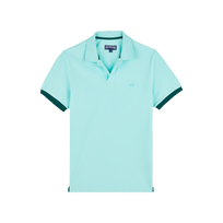男士纯色棉质 Polo 衫 Lagoon 正面图