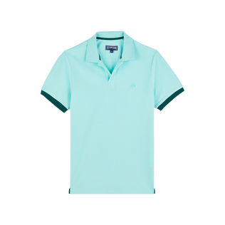 男士纯色棉质 Polo 衫 Lagoon 正面图