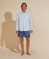 Men Linen Shirt Solid Sky blue front worn view