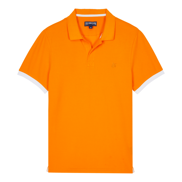 Men Cotton Pique Polo Shirt Solid - Palatin - Orange - Size M - Vilebrequin