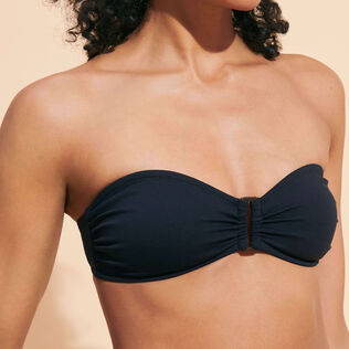 Top de bikini de corte bandeau y color liso para mujer Negro detalles vista 1