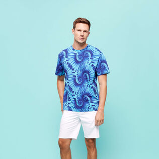 Men Cotton T-Shirt Tie & Dye Nautilius Print Celeste vista frontal desgastada