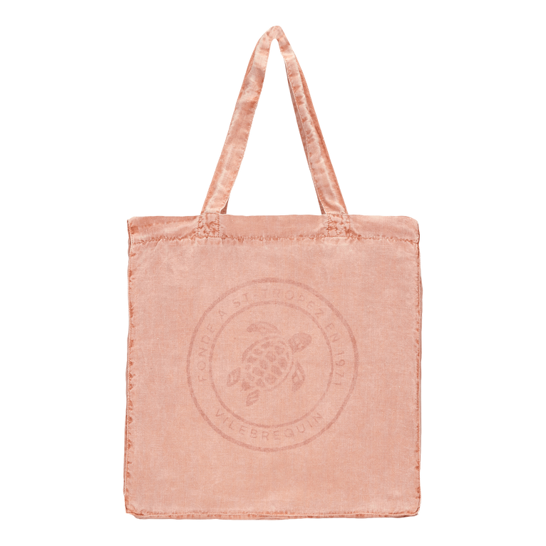 Tote Bag En Lin Imprimé Tortue Teinture Minérale - Babel - Orange