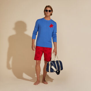 Men Cotton and Cashmere Crewneck Sweater Turtle Sea blue details view 1