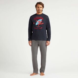 T-shirt uomo a maniche lunghe in cotone Turtles Surf Blu marine vista frontale indossata