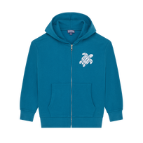 Sweat en coton organique à fermeture éclair garçon tortue brodée Paon vue de face