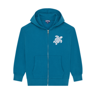 Sweat en coton organique à fermeture éclair garçon tortue brodée Paon vue de face