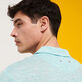 Polo en punto de lino de color liso para hombre Lazuli blue heather detalles vista 1