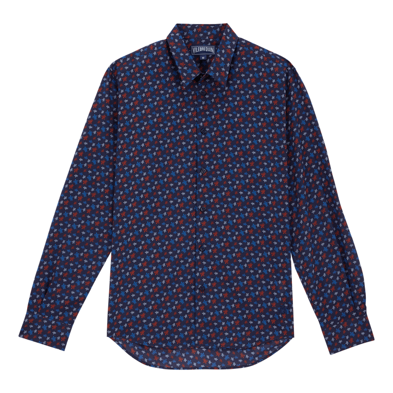 Unisex Cotton Voile Lightweight Shirt Micro Ronde Des Tortues Rainbow - Caracal - Blue