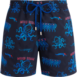 Men Swim Trunks Embroidered Au Merlu Rouge - Limited Edition Navy front view