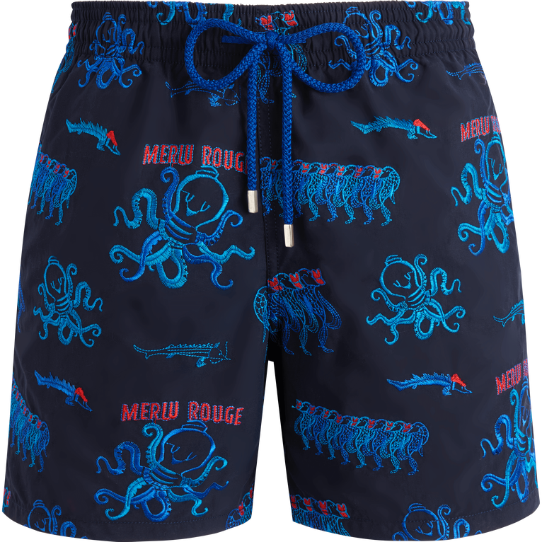 Pantaloncini Mare Uomo Ricamati Au Merlu Rouge - Edizione Limitata - Costume Da Bagno - Mistral - Blu