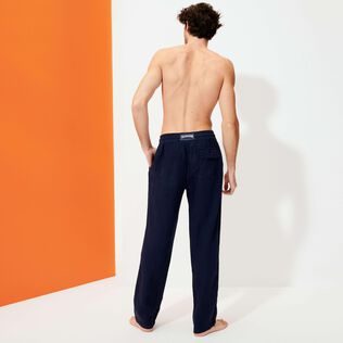 Pantalón de lino liso para hombre Azul marino detalles vista 4