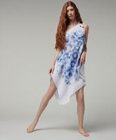 Women Hemp Tencel Scarf Dress Tie & Dye- Vilebrequin x Angelo Tarlazzi Neptune blue front worn view