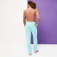 Men Cotton and Linen Stretch Comfort Pants Solid Lagoon back worn view