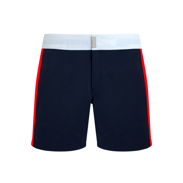 Vilebrequin Men Stretch Swim Shorts Flat Belt Color Block - Merle - Blue - Size XXXL