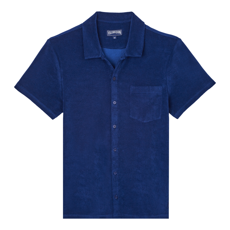Camisa De Bolos En Algodón De Color Liso Unisex - Camisa - Charli - Azul