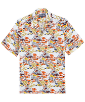 Camicia bowling uomo in lino Fish Family Bianco vista frontale