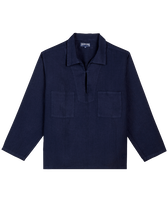 Men Linen Vareuse Shirt Solid Navy front view