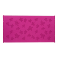 Beach Towel in Organic Cotton Turtles Jacquard Crimson purple front view