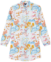 Women Linen Shirt Dress Peaceful Trees White front view