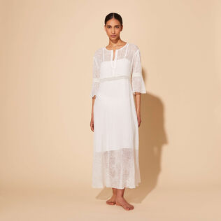 Vestido largo de seda con estampado Paisley para mujer Blanco tiza detalles vista 3