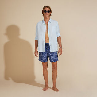 Camisa de lino lisa para hombre Cielo azul detalles vista 1