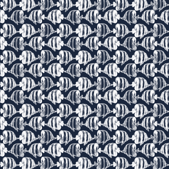 Camisa de verano unisex en gasa de algodón con estampado Batik Fishes, Azul marino estampado