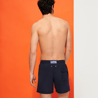 Men Swim Trunks Solid Black back worn view