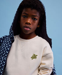 Boys Embroidered Crewneck Sweatshirt Tortue Off white front worn view
