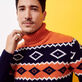 Men Wool Turtleneck Jacquard Sweater Navy details view 1
