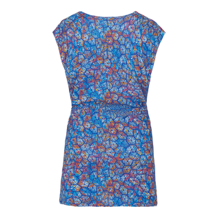 Robe courte en lin col V femme Carapaces Multicolores Bleu de mer vue de dos