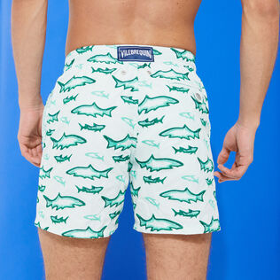Men Embroidered Swim Trunks Requins 3D - Limited Edition Glacier back worn view