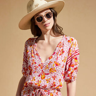 Women Short Dress Iris Lace- Vilebrequin x Poupette St Barth Shocking pink detalles vista 3