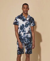 Men Terry Bowling Shirt Rough Ocean Tie & Dye Emerald front worn view