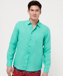 Men Linen Shirt Solid Nenuphar front worn view