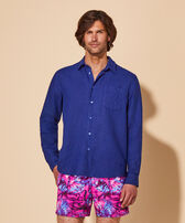 Men Linen Shirt Solid Ink front worn view