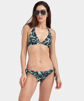 Women Side Tie Bikini Bottom Flowers Paradise Green paradise front worn view