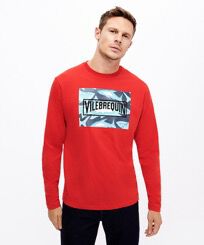 Camiseta de algodón con estampado Requins 3D para hombre Burgundy vista frontal desgastada