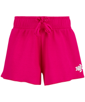 Pantalón corto de color liso con textura para niños Fucsia vista frontal