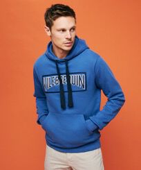 Solid Kapuzenpullover aus Baumwolle für Herren Sea blue Vorderseite getragene Ansicht