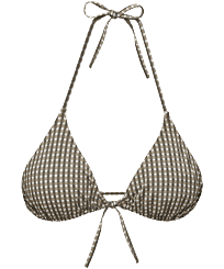 Top de bikini de triángulo con estampado Pocket Checks para mujer Bronce vista frontal