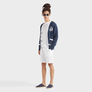Men Cotton Cardigan Turtle Jacquard Bicolor Navy details view 1
