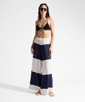 Women Viscose Jersey Striped Beachjama Bottom Navy 正面穿戴视图