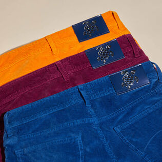 Men 5-Pockets Corduroy Pants 1500 lines Crimson purple details view 5